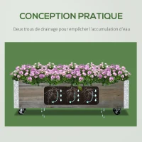 Outsunny Planter on Casters - Rectangular Planter - Irrigation Inserts, Drainage Felt Included - metal, solid wood, gray(m-4)