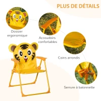 Outsunny Kids 4-Piece Garden Set Tiger Design - Round Table + 2 Folding Chairs + Parasol - Epoxy Metal Oxford Yellow(m-6)