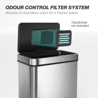 HOMCOM 50 L Sensor Can,  Sensor Bin with Soft-Close Lid, Fingerprint-Proof Stainless Steel, Silver Tone(m-8)