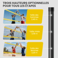 SPORTNOW Ensemble de Volley-Ball et Badminton, Poteaux en Acier Hauteur Réglable, Sac de transport, pour Pelouse Plage Jardin(m-4)