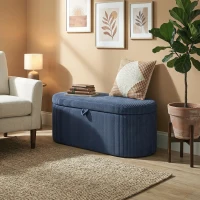 HOMCOM Storage Ottoman, Corduroy Upholstered Ottoman Storage Box with Padded Seat, 105 x 51 x 49 cm, Blue(m-8)