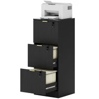 HOMCOM Filing Cabinet, Fluted Vertical File Cabinet with 3 Lockable Drawers and Hanging Rails, Black(m-11)
