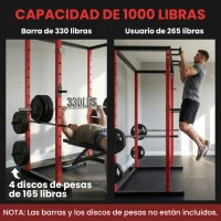 SPORTNOW Jaula de Potencia Rack de Sentadillas con Barra Dominadas Estación de Fondos Ajustable para Casa Gimnasio Carga 460 kg(m-5)