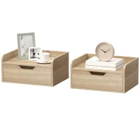 HOMCOM Floating Nightstands Set of 2, Wall Mounted Bedside Table with Drawer for Bedroom, Natural Wood(m-11)