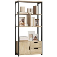 HOMCOM Bibliothèque style industriel 3 étagères placard porte 2 tiroirs 58 x 24 x 122 cm effet bois naturel acier noir(m-11)