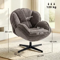HOMCOM Fotoliu wingback modern, fotoliu cu braţe din catifea cu bază în patru braţe, arcuri în S, funcţie de rotaţie 360°, gri(m-3)