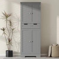 HOMCOM Meuble de salle de bain avec tiroir, placard à portes, étagère réglable, 60 x 30 x 160 cm, gris(m-6)