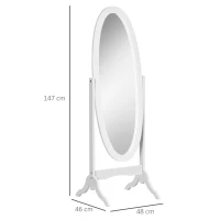 HOMCOM Oval Floor Mirror Shabby Chic Adjustable Tilt dim. 48W x 46D x 147H cm MDF White(m-3)