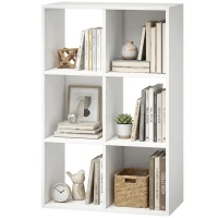 HOMCOM Industrial Style Storage Shelf, Bookcase, Bookshelf with 6 Compartments, for Living Room, Home Study, White Wood Effect(m-11)