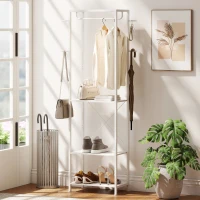 HOMCOM Porte-manteau, portant à vêtements avec tringle de suspension, 4 crochets, étagères, 52 x 30 x 180 cm, blanc(m-10)