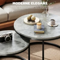 HOMCOM Modernes Kaffeetisch 2er-Set, Stapelbare Beistelltische mit Metallgestell für Wohnzimmer, Schlafzimmer, Büro, Grau(m-4)