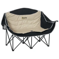 Outsunny Faltstuhl faltbar 2 Sitzer Campingstuhl mit Getränkehalter Tragetasche bis 250kg belastbar Khaki(m-1)