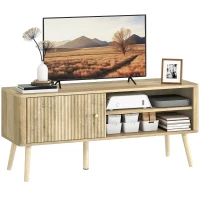 HOMCOM Meuble TV, meuble télé avec placard à porte, compartiments ouverts et étagère réglable, 115x35x49cm, chêne(m-11)