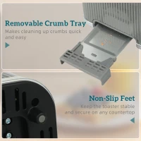 HOMCOM 4 Slice Toaster with 7 Browning Levels, Bread Toaster with Removable Crumb Tray, Grey(m-7)