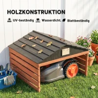 Outsunny Mähroboter Garage Holz Überdachung mit Satteldach wetterfest Garage für Rasenmäher Unterstand 79 x 74 x 54 cm Rotbraun(m-5)