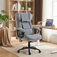 HOMCOM Fauteuil de massage ergonomique avec 4 points de pétrissage, fauteuil de direction avec dossier papillon haut, assise large, Gris(m-2)