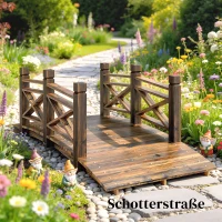 Outsunny Holzbrücke mit Geländer Gartenbrücke aus Tannenholz Teichbrücke mit Antik-Optik, begehbar 174 x 78 x 57,5 cm Verkohlt(m-9)