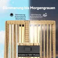 Outsunny Solar Stehlampe Rattan Solarlampen mit Lichtsensor Automatische LED Solarleuchte im Boho-Stil IP44(m-5)