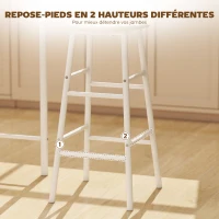 HOMCOM Ensemble table de bar avec tabourets, table à manger debout avec 2 chaises, étagère et pieds en métal, 80x50x90cm, blanc(m-6)
