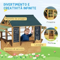AIYAPLAY Casetta per Bambini 3-8 Anni con 5 Finestre e 2 Lavagne, in Legno di Abete, 173x117x144 cm, Marrone e Blu(m-6)