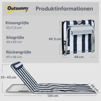 Outsunny Sonnenliege klappbar Gartenliege mit Kopfkissen Liegestuhl mit 5-Fach verstellbare Rückenlehne Tragetasche Blau(m-3)