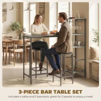 HOMCOM 3 Piece Breakfast Bar Table and Stools Set, Washed Grey(m-4)