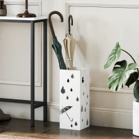 HOMCOM Porte-parapluie support à parapluie carré en acier avec 4 crochets et bac de récupération d'eau amovible blanc(m-10)