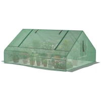 Outsunny Mini serre de jardin mini serre tunnel 180x140x80cm toit pointu acier PE haute densité 140 g/m² 2 grandes fenêtres vert foncé(m-1)