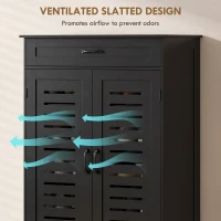 HOMCOM Shoe Cabinet with Louvered Doors, Modern Shoe Storage Cabinet with Drawer and Adjustable Shelves, Black(m-6)