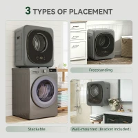 HOMCOM 4kg Vented Tumble Dryer with 5 Drying Mode, 800W Compact Freestanding Front Tumble Dryer Grey(m-8)