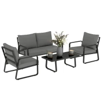 Outsunny 4 Piece Garden Furniture Set, Outdoor Sofa Set with Loveseat, 2 Armchairs, Coffee Table and Cushions(m-10)