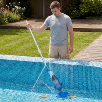 Outsunny Aspirateur de Piscine Sans Fil, Nettoyeur Piscine à Batterie, 60 Minutes d'Autonomie, Manche Télescopique, Bleu(m-10)