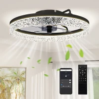 HOMCOM Ceiling Fan with Lights, Dimmable LED Mount Ceiling Fan Light with Remote App Control for Bedroom, Black(m-10)