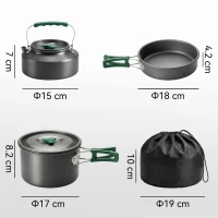 Outsunny Camping Cookware Set for 2-3 People, Ultralight Aluminium Camping Cooking Kit with Anti-Scald Handles, Grey(m-3)