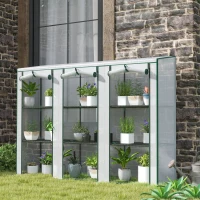 Outsunny Serre de jardin avec étagères à 3 niveaux serre de balcon 3 portes enroulables zippées 215 x 46 x 151 cm blanc(m-10)