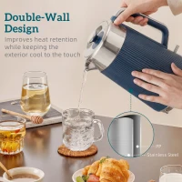 HOMCOM Electric Stainless Steel Kettle and Toaster Set, 3000W 1.7L UK Strix Thermostat Dark Blue(m-5)