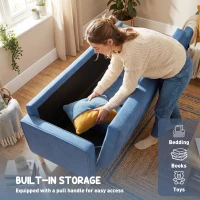 HOMCOM 3 Seater Sofa, 169cm Couch with Hidden Storage, Wood Legs, Blue(m-6)