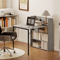 HOMCOM Kitchen Table, Folding Dining Table, with 4-Tier Shelves, Modern Drop-Leaf Table, Grey Wood Effect(m-8)