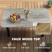 Outsunny Outdoor Garden Coffee Table, Garden Table with Slatted Wood Plastic Composite Top and Metal Frame, Grey(m-4)