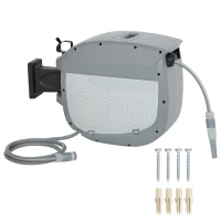 Outsunny Schlauchtrommel mit Gartenschlauch 30 m, 180° schwenkbar Schlauchbox mit automatische Aufrollung Selbstverriegelung(m-11)