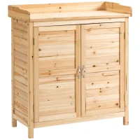 Outsunny Garden storage cabinet for tools freestanding cupboard with double doors and internal shelf pre-oiled solid pine dim. 83L x 40l x 92H cm natural(m-1)