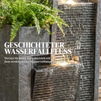 Outsunny Springbrunnen 3-stufig Gartenbrunnen mit LED Beleuchtung Pflanzkübel Pumpe Steinoptik, Verstellbar 38 x 19 x 101 cm(m-6)