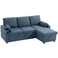 HOMCOM Corner Sofa Bed, L Shaped Sleeper Sectional Sofa with Reversible Storage Chaise, Blue(m-1)