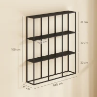 HOMCOM Industrielles Wandregal mit 9 Fächern, Metallregal für Sammlerstücke, Ideal für Wohnkultur, Schwarz(m-3)