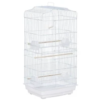 PawHut Large Metal Bird Cage with Perches, Food Bowls, Swing, for Budgies, Parakeets, White(m-1)