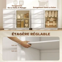 HOMCOM Buffet salon, meuble de rangement avec 4 tiroirs et 2 portes en verre trempé, étagère réglable, 120 x 40 x 91 cm, blanc(m-6)
