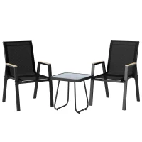 Outsunny Conjunto Bistrô Exterior 3 Peças, Mesinha com Pés Reguláveis(m-1)