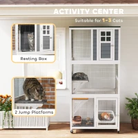 PawHut Wooden Catio Cat Outdoor Enclosure, Cat Cage with Waterproof Roof, Platforms, for Multiple Cats, White(m-4)