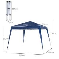 Outsunny 3x3m Pop-up Garden Canopy Foldable Tent Steel Waterproof Oxford Polyester UV-Resistant with Carry Bag Blue(m-3)