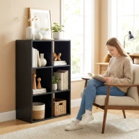 HOMCOM Industrial Style Storage Shelf, Bookcase, Bookshelf with 6 Compartments, for Living Room, Home Study, Black Wood Effect(m-7)